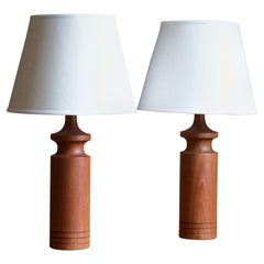 Swedish, Modernist Table Lamps, Solid Teak, Sweden, 1960s