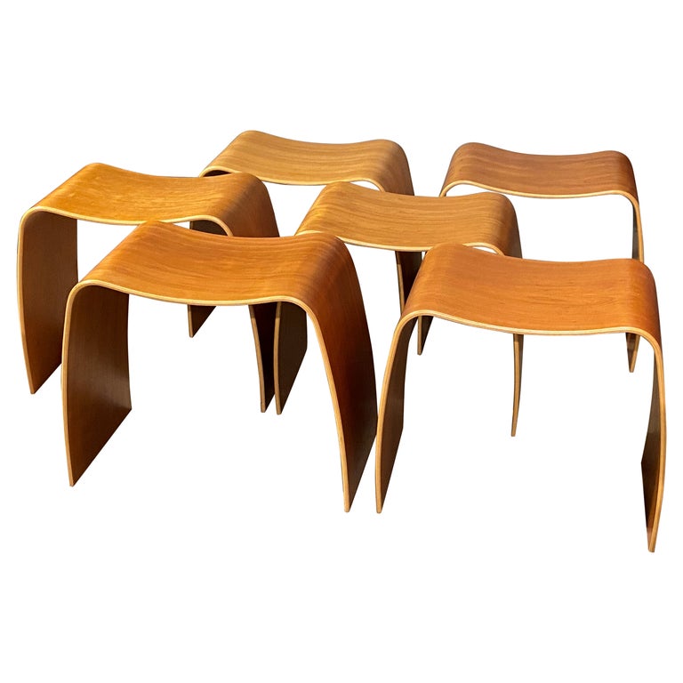 Jørgen Møller Set of 6 Danish Modern Cherry Bentwood M Stools for ...