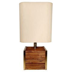 Large Mid-Century Modern Brass and Bamboo Table Lamp