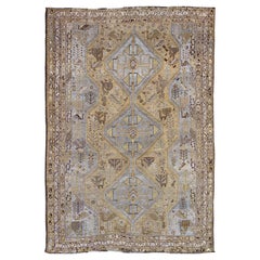 Geometric Vintage Persian Shiraz Rug Tri-Medallion Design in Lavender and Olive