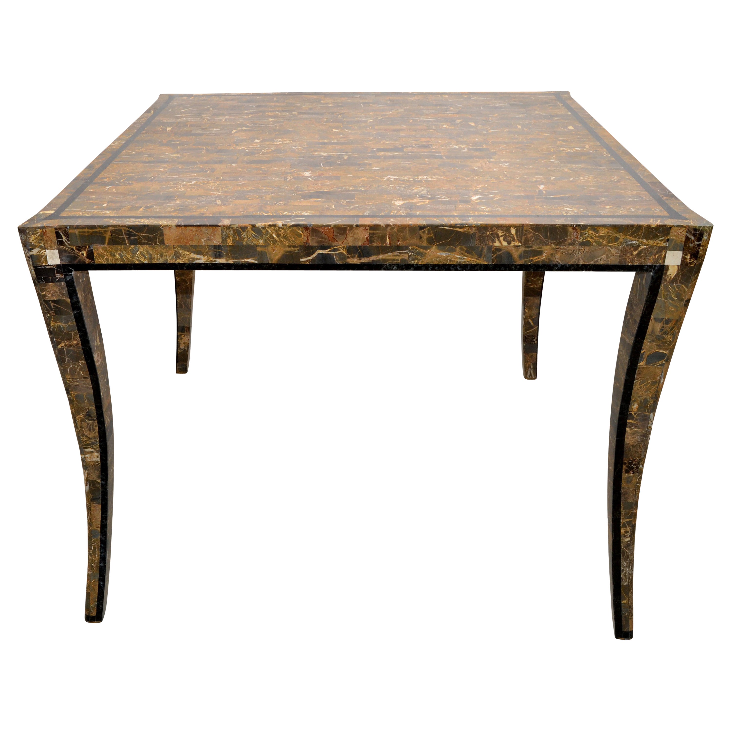 Maitland Smith Style Tessellated Stone over Wood Square Game Table Curved Legs