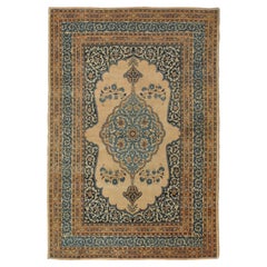 Antique Tabriz Carpet, Hadji Jalili Persian Rug, Earth Tones, Ivory and Blue