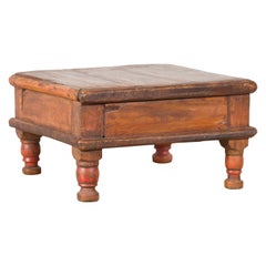 Vintage Rustic Indian Low Table Stand with Turned Legs and Red Accents