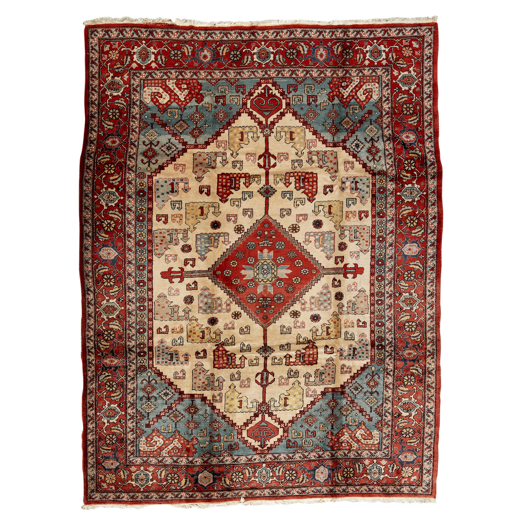 Antique Persian Fine Traditional Handwoven Luxury Wool Ivory / Red Rug