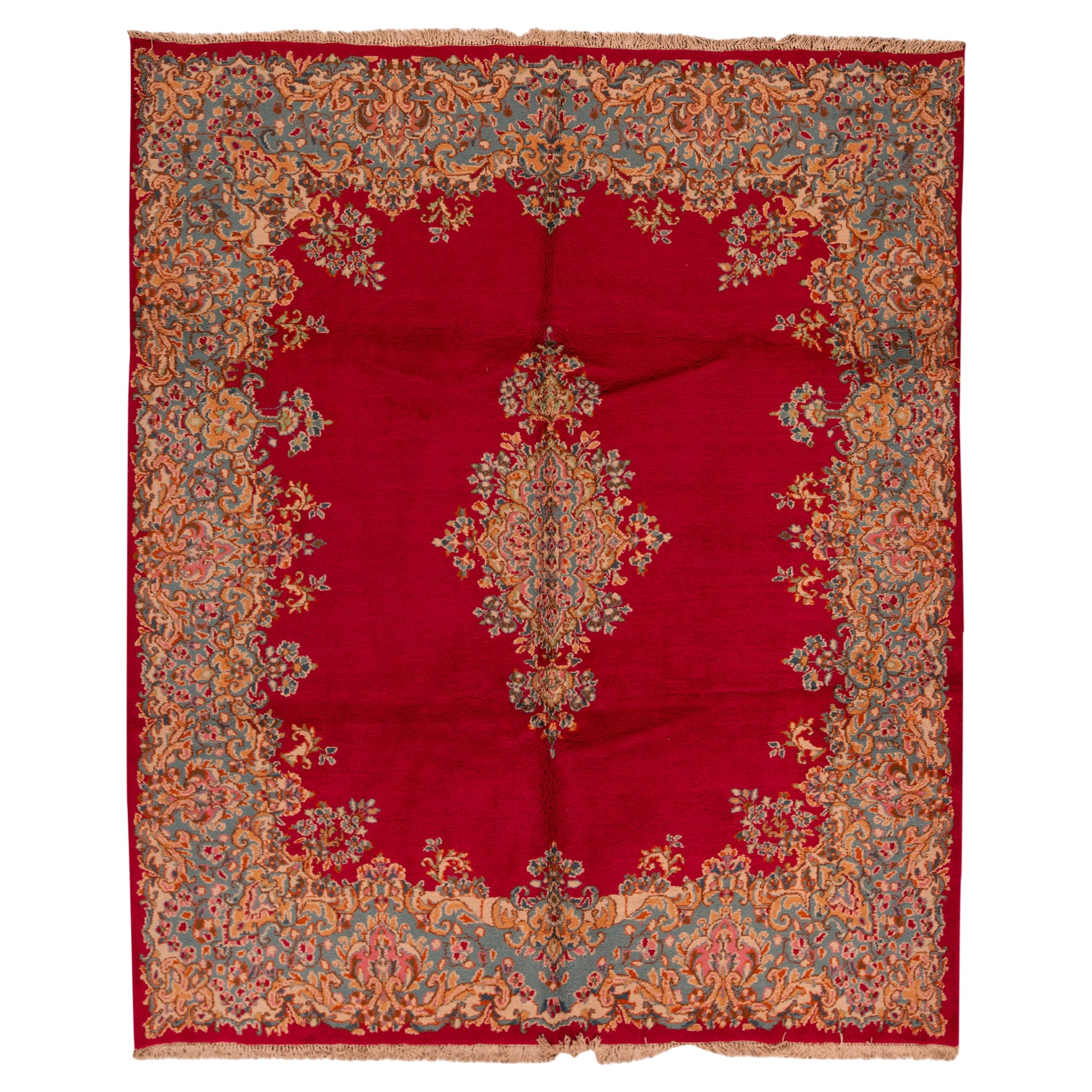 Antique Persian Fine Traditional Handwoven Luxury Wool Red / Blue Rug For Sale