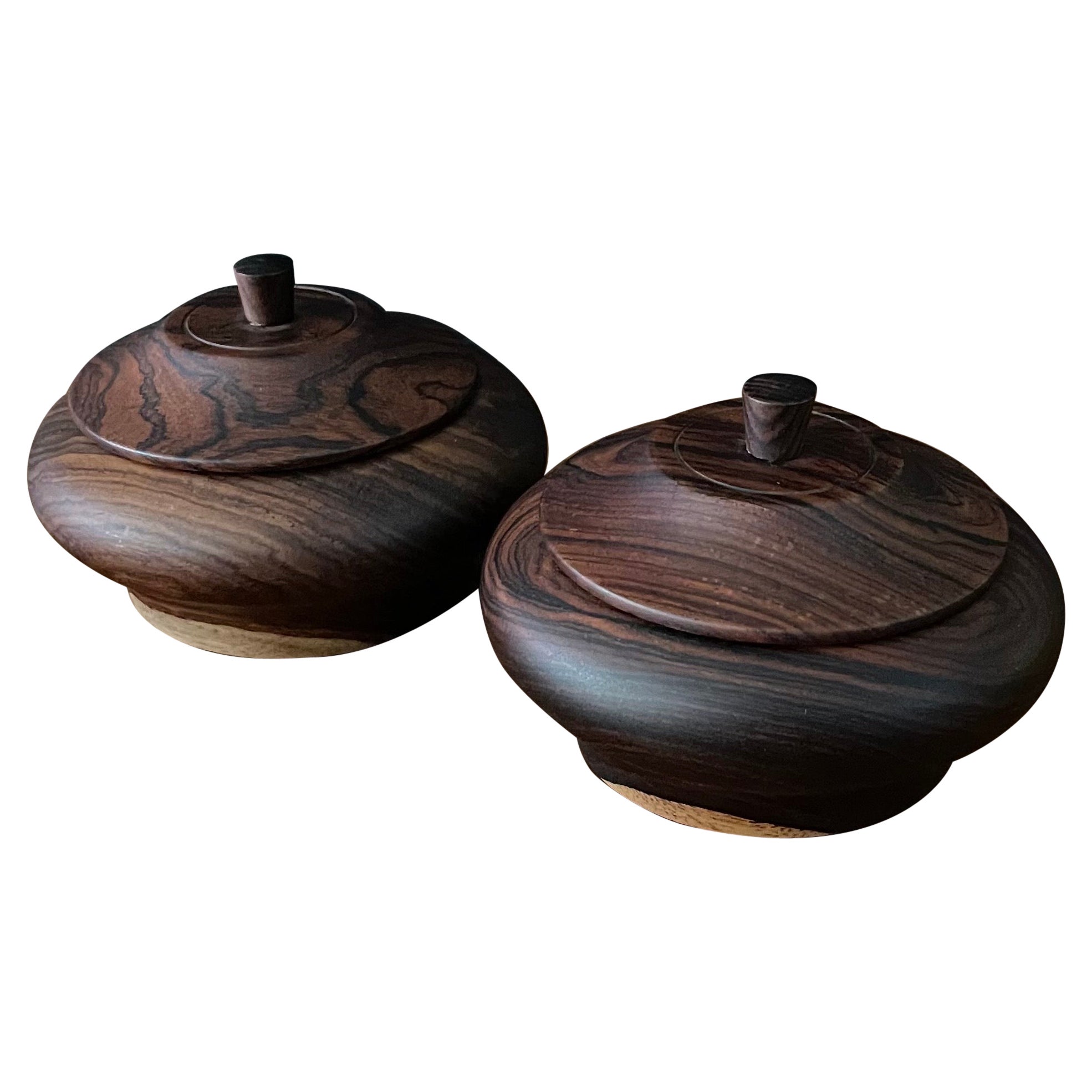 Pair of Decorative Cocobolo / Rosewood Lidded Cannisters For Sale