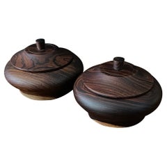 Vintage Pair of Decorative Cocobolo / Rosewood Lidded Cannisters