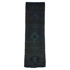 Hand-Knotted Vintage Overdyed Persian Shiraz Worn Runner Wool Rug