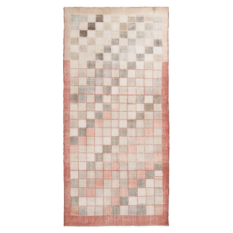 Vintage Geometric Pink and Green Wool Rug by Rug and Kilim For Sale at