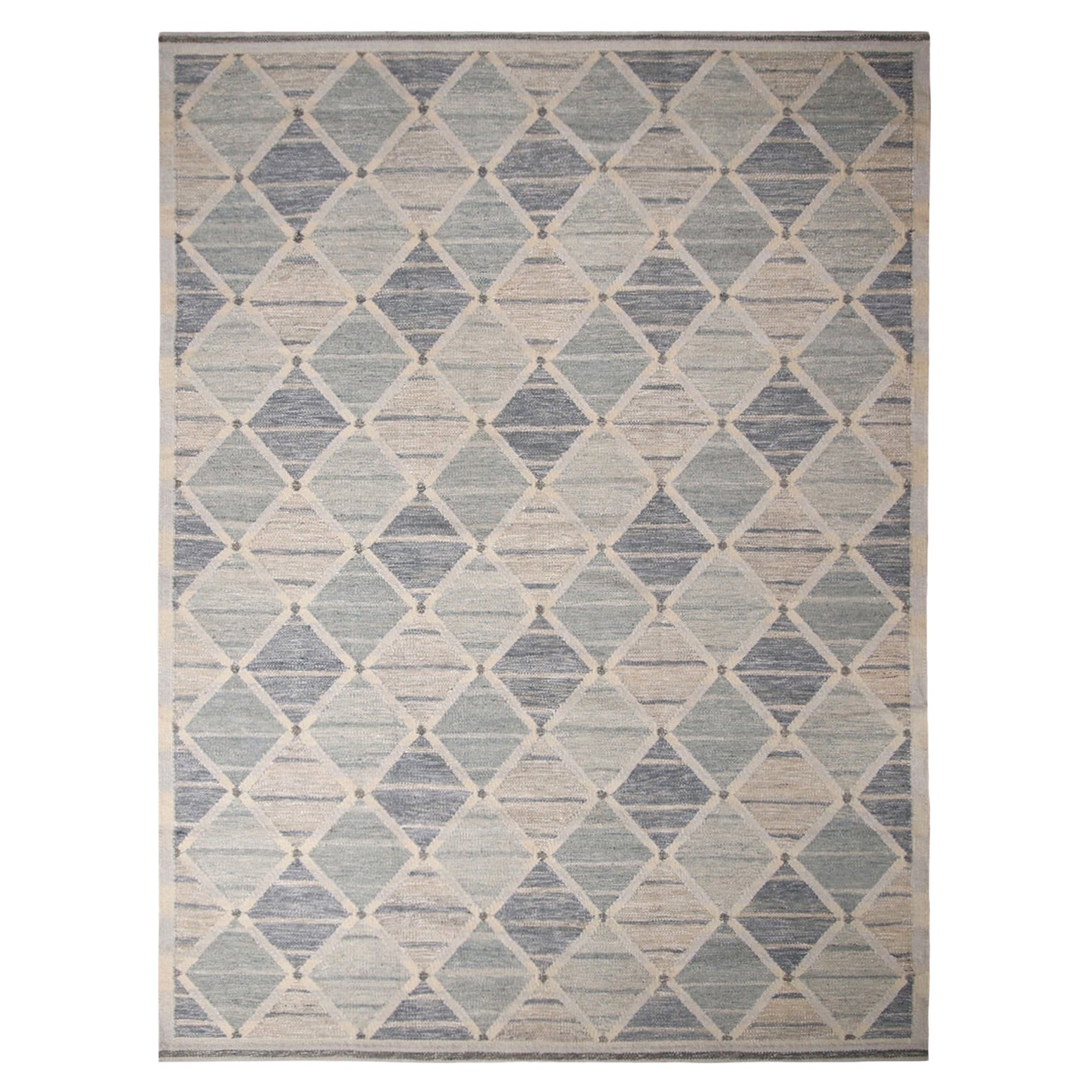 Tapis Kilim en laine gris argenté et bleu d'inspiration scandinave Kilims