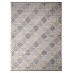 Tapis Kilim en laine gris argenté et bleu d'inspiration scandinave Kilims