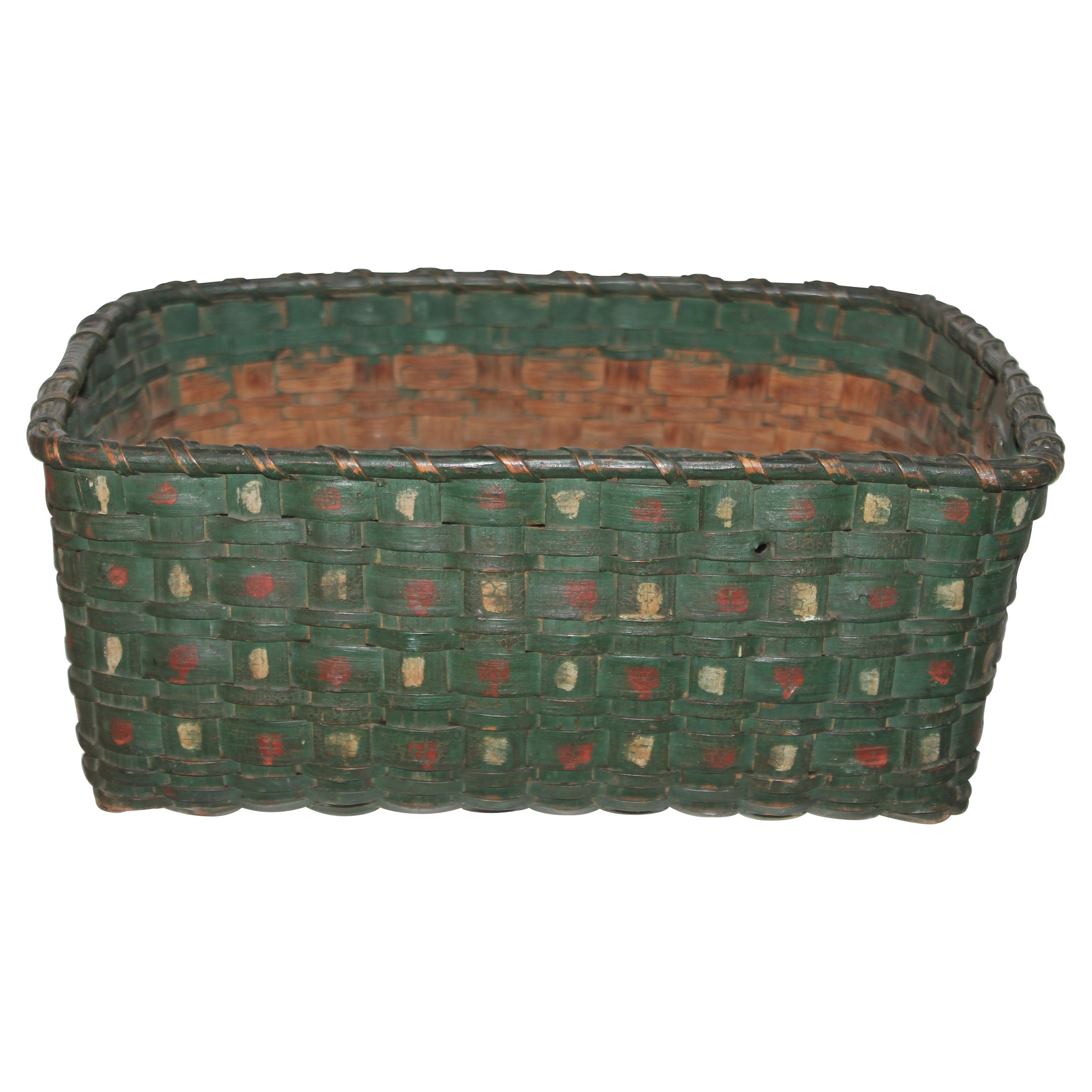 19thc Paint Decorated Double Handled Basket
