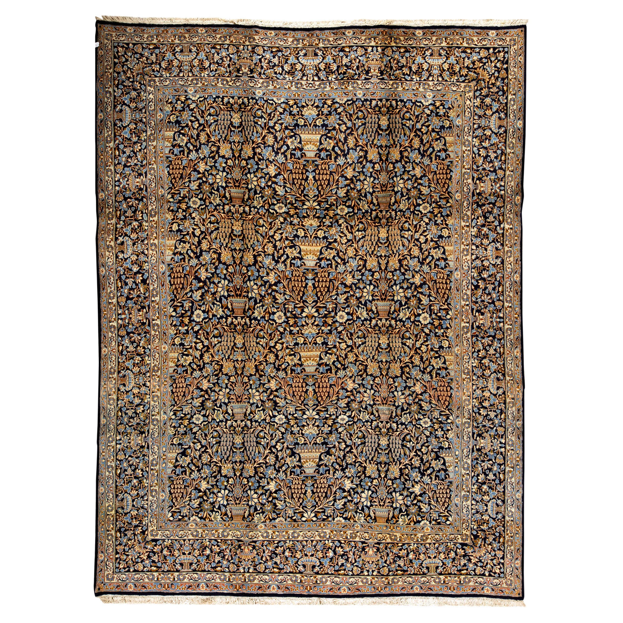 Antique Persian Fine Traditional Handwoven Luxury Wool Navy Rug