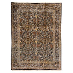 Antique Persian Fine Traditional Handwoven Luxury Wool Navy Rug