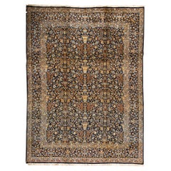 Vintage Persian Fine Traditional Handwoven Luxury Wool Navy Rug