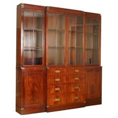 Used Harrods Kennedy Military Campaign Breakfront Library Display Cabinet