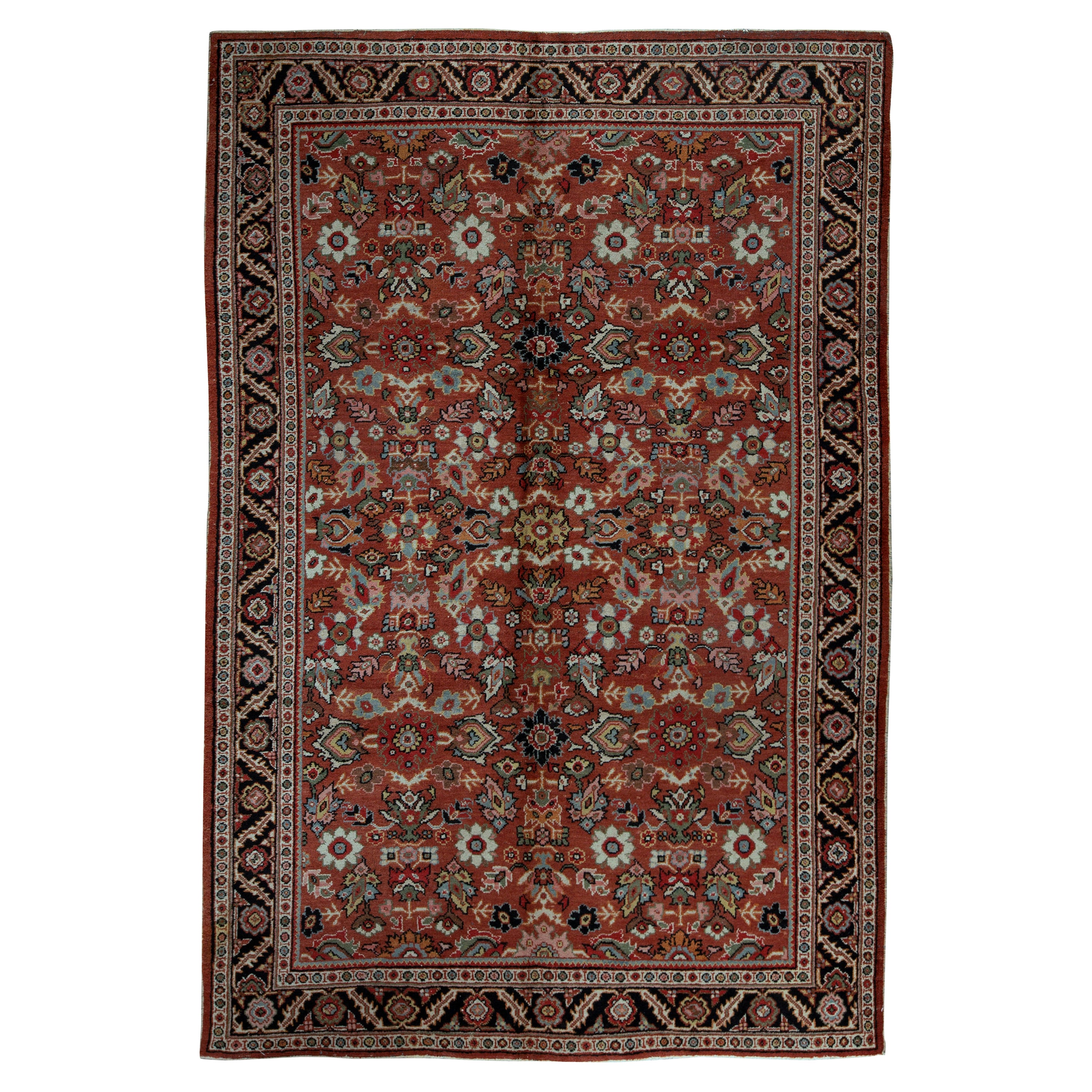 Antique Persian Fine Traditional Handwoven Luxury Wool Red / Black Rug For Sale