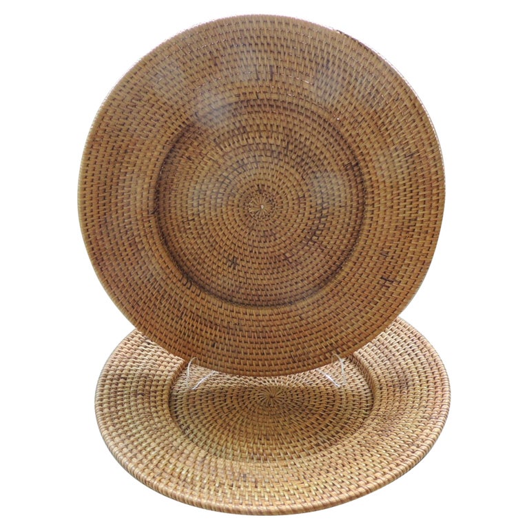 Set of '6' Large Deep Dish Rattan Woven Plate Chargers at 1stDibs