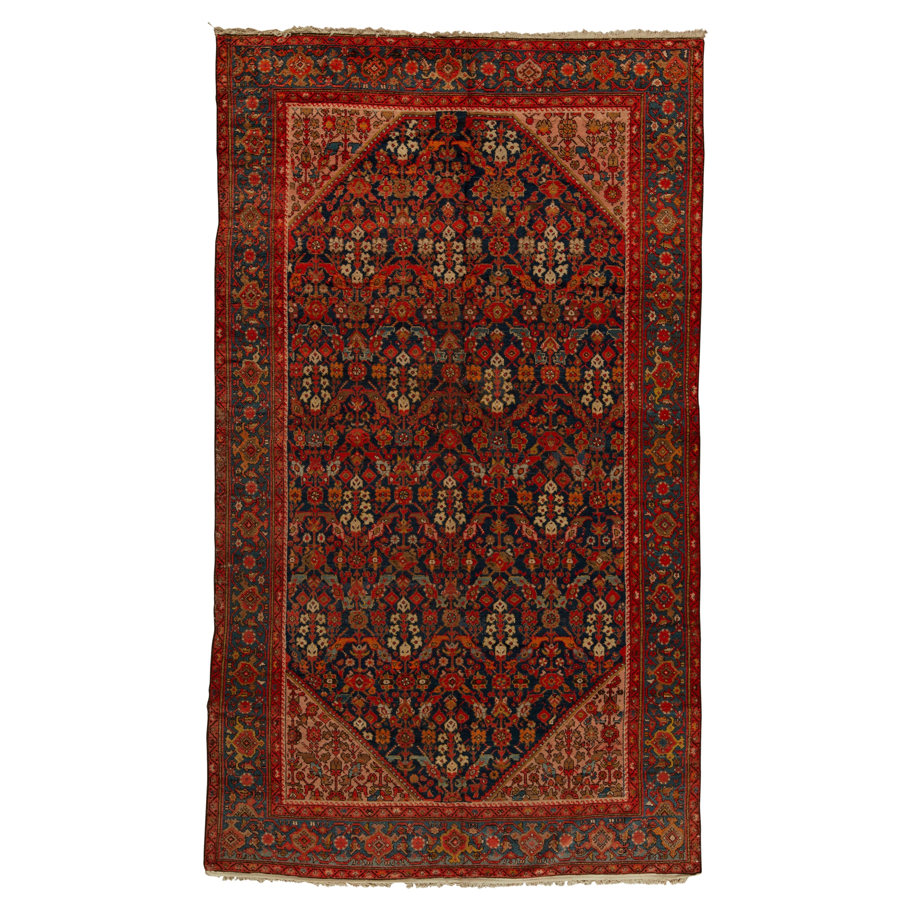Antique Persian Fine Traditional Handwoven Luxury Wool Navy Rug For Sale