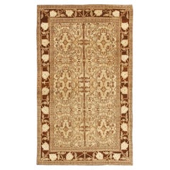 Small Brown and Ivory Antique Indian Agra Rug. Size: 4 ft x 6 ft 8 in