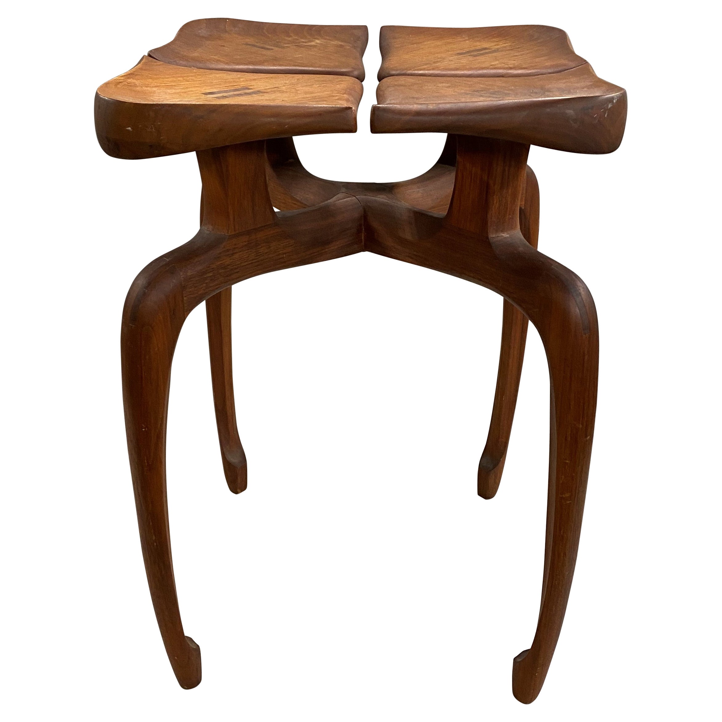 Hand Carved Modernist Low Table with Four Petals circa 1972