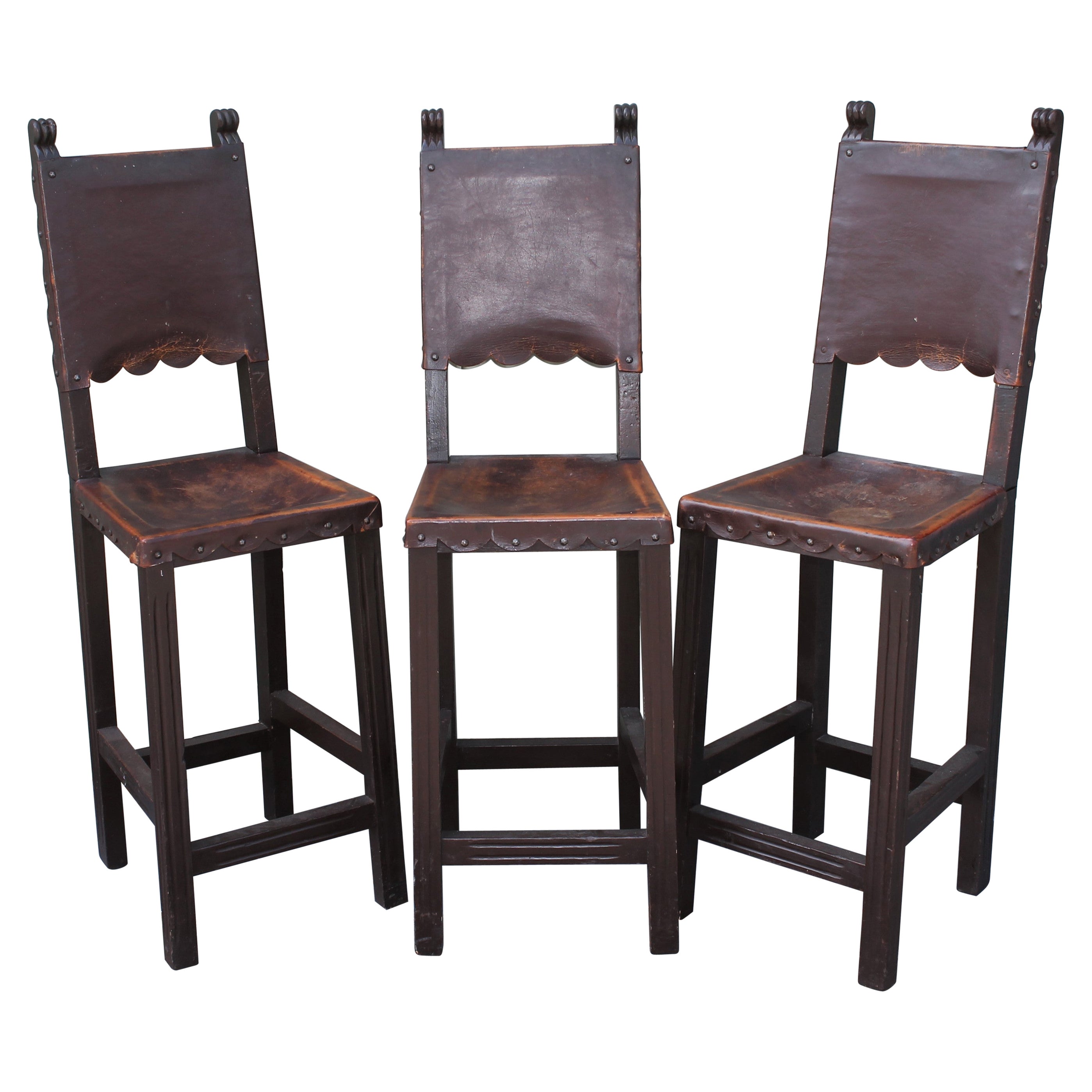 Spanish Style Bar Stools with Leather Seats -3