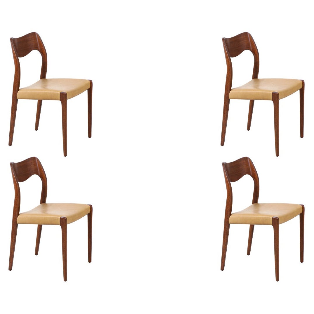 Arne Hovmand-Olsen Model-71 Teak & Leather Dining Chairs for J.L. Møllers