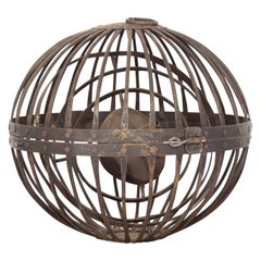 Indian Vintage Spherical Iron Light Fixture with Concentric Rings and Patina