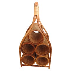 Vintage Woven Bamboo and Rattan Wine Bottle Carrier