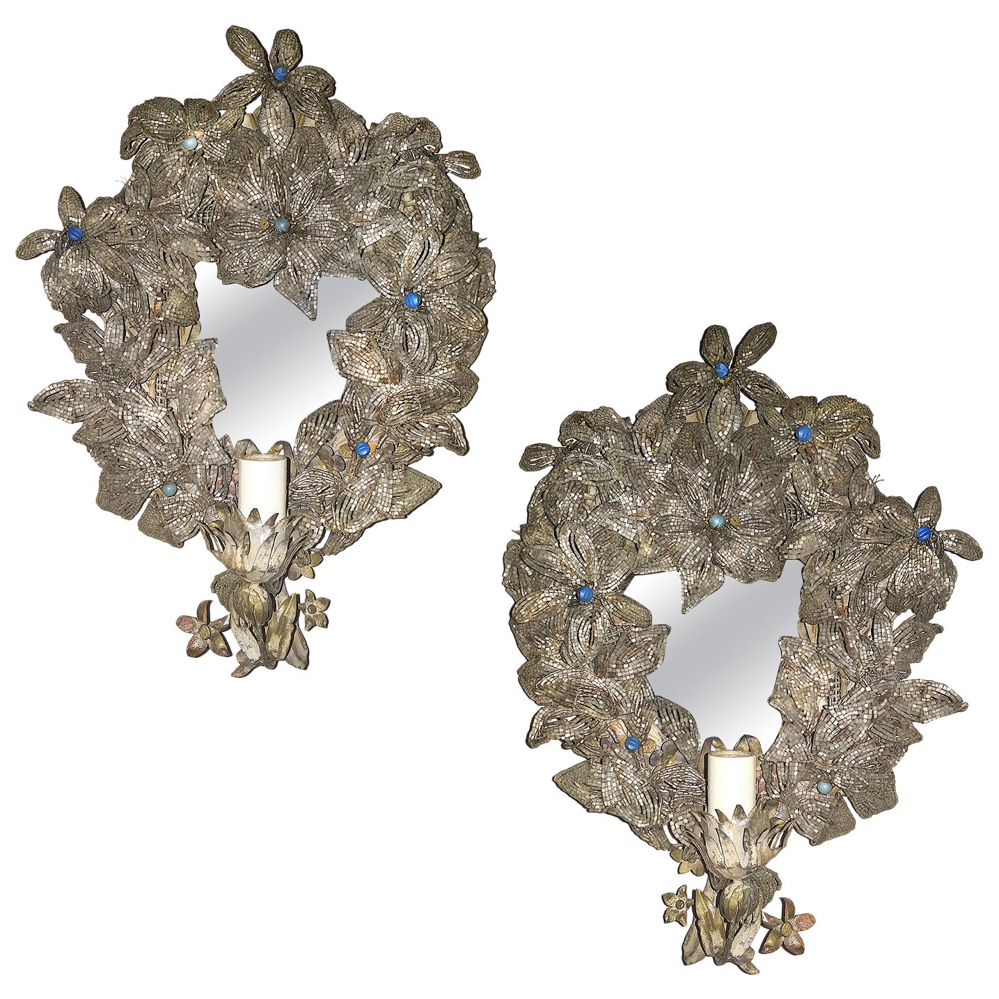 Pair of Antique Italian Beaded Sconces