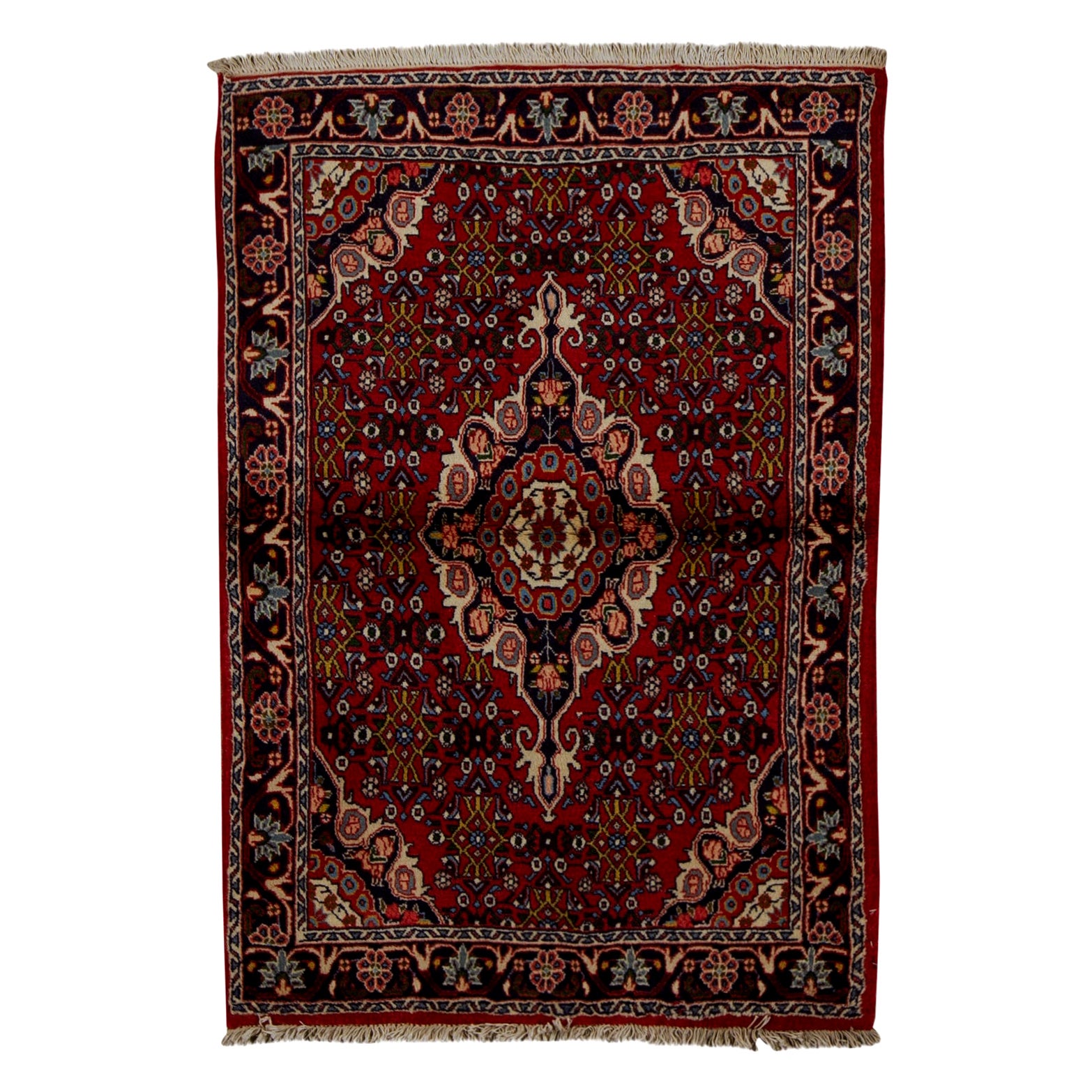 Antique Persian Fine Traditional Handwoven Luxury Wool Red / Navy Rug For Sale