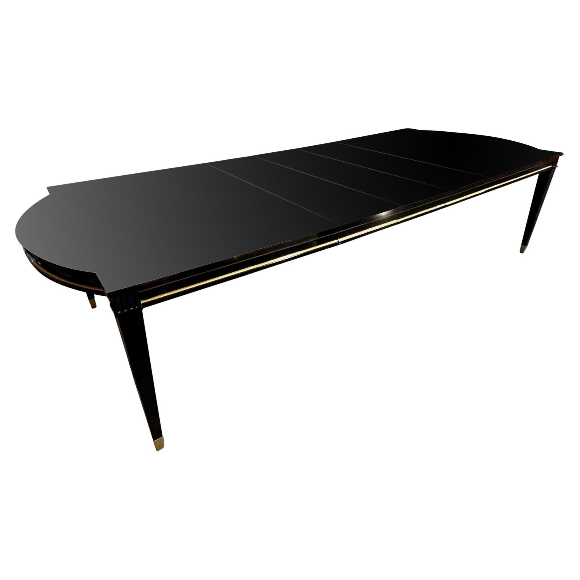 Jansen Style Piano Black and Gilt Trim Dining Table For Sale