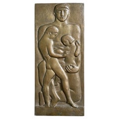 "Father, Son and Daughter, " Rare and Charming Bronze Relief Sculpture by Zorach