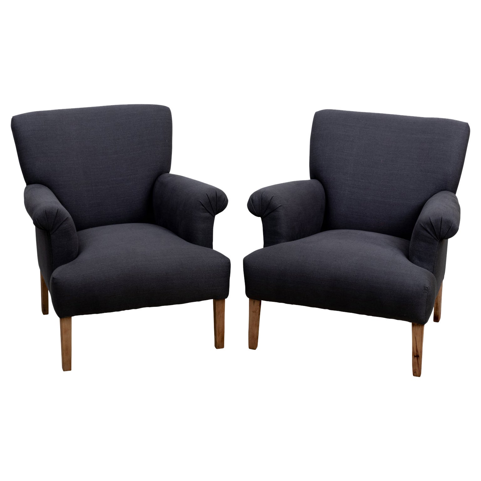 Pair of Armchairs in Charcoal Linen