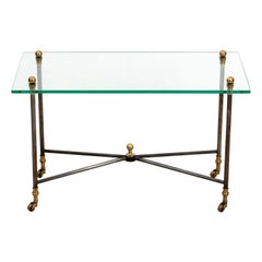 Cocktail Table with Iron Base and Brass Finials on Castors