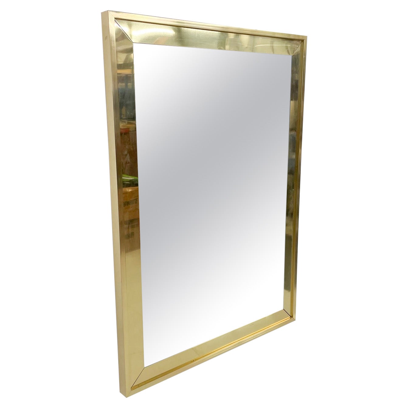 1973 Custom Brass Mirror Signed by designer Carl Canner Boston MA Carvers' Guild
Original Preowned Unrestored Vintage Condition. Light wear. Scuffs present around edges. Patina present.
Not new expect vintage wear.
Review all images.
42.78 h x 30.25