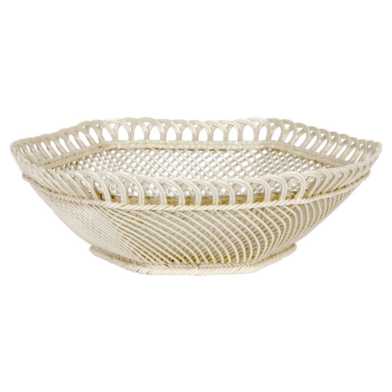 Belleek Irish Antique Porcelain Hexagonal Shaped Lustre Glazed Basket For Sale