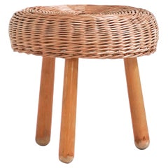 Antique Wicker Rattan Stool in the Style of Tony Paul