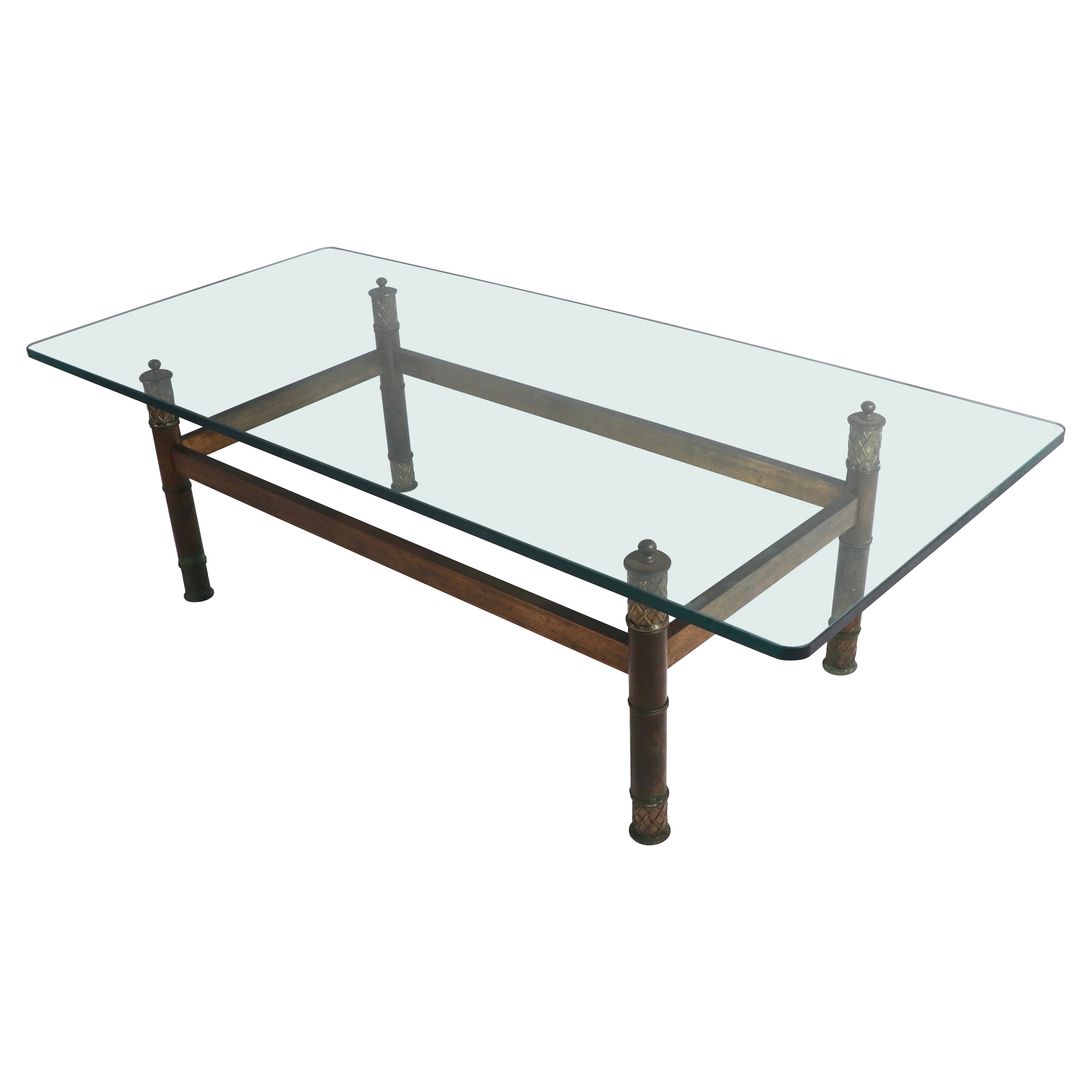 Brutalist Brass and Glass Coffee Table For Sale