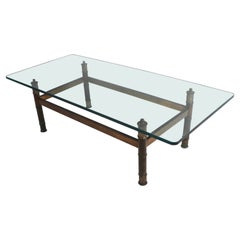 Retro Brutalist Brass and Glass Coffee Table