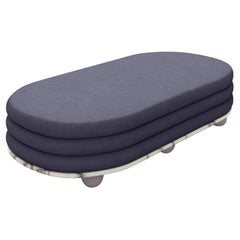 Großer Ottomane aus blauem Marmor und blauem Mohair in Lila