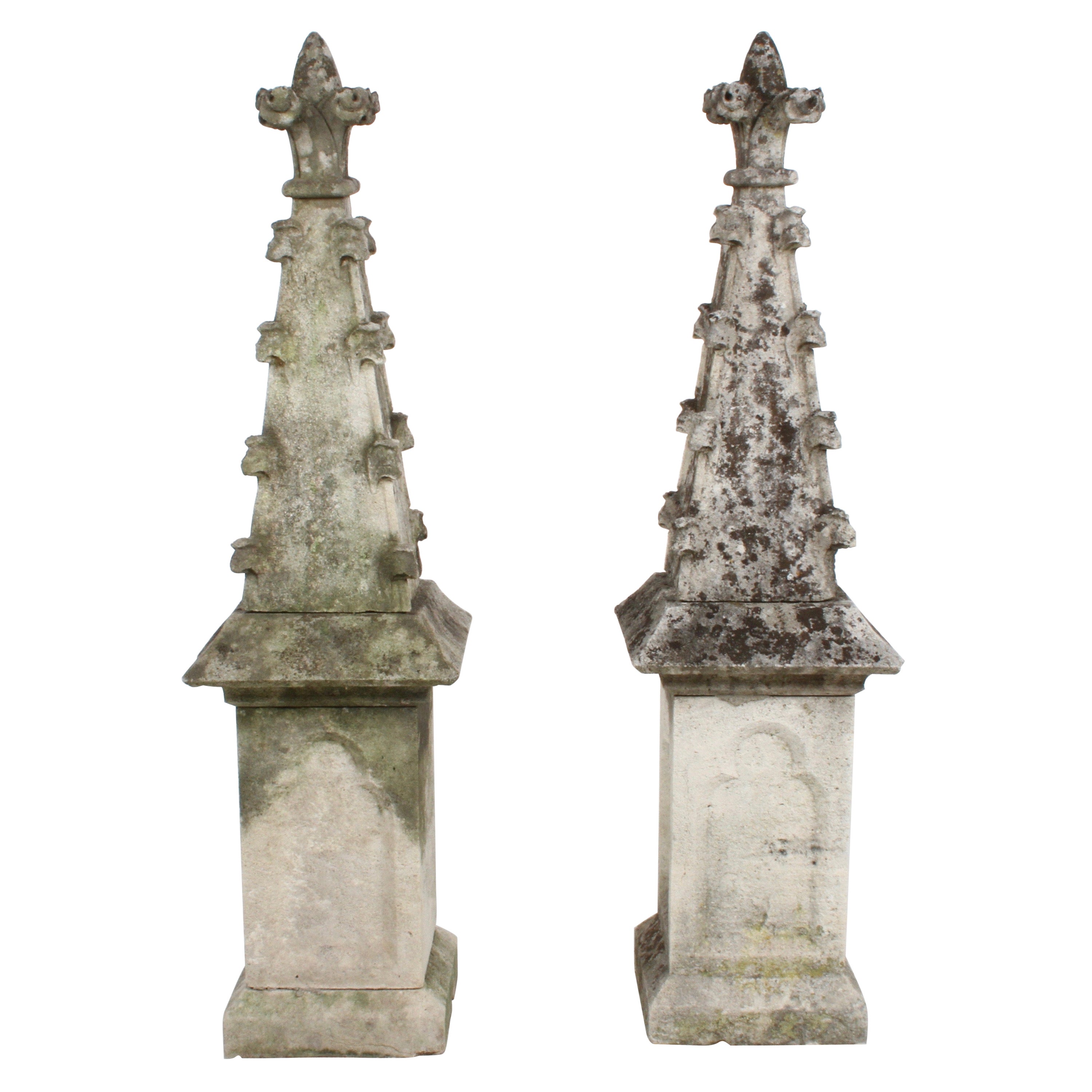 Pair of 19th Century Limestone Gothic Steeples Architectural Salvage, Garden