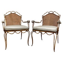 Neoclassical Graceful Armchairs Gilded Iron Woven Cane Arturo Pani 1950s