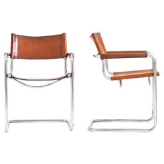 Set of 4 Leather Cantilever Chairs in the Style of Matteo Grassi