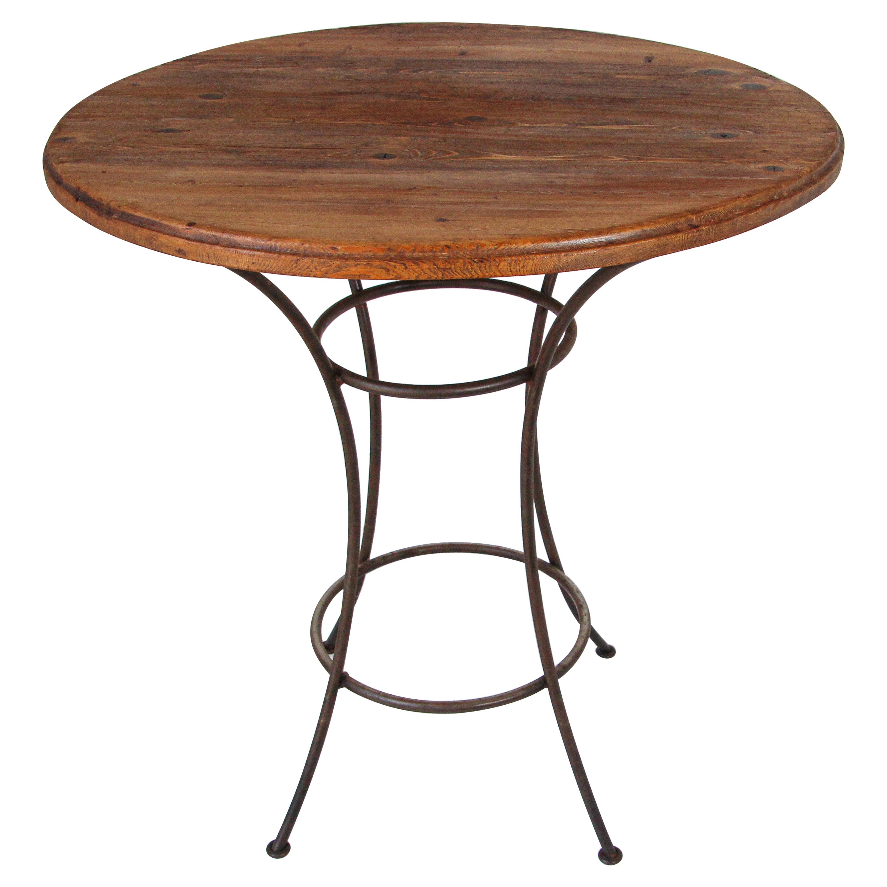 Handcrafted Wood Top Bar Height Table with Wrought Iron Forged Base