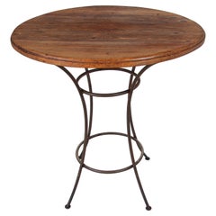 Retro Handcrafted Wood Top Bar Height Table with Wrought Iron Forged Base