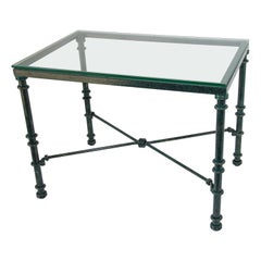 Glass Top Coffee Table with Metal Verdigris Finish Patina