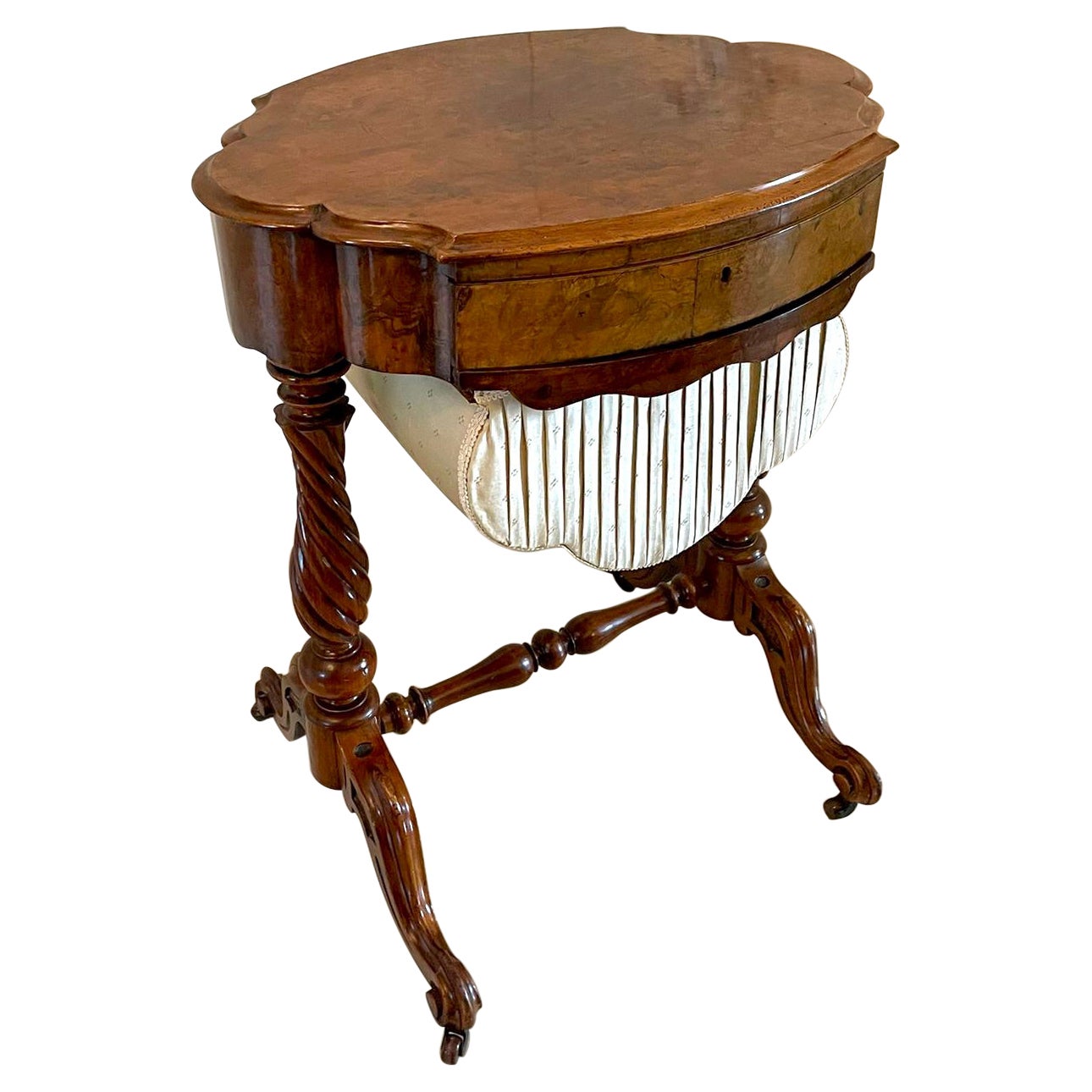 Antique Victorian Burr Walnut Work Table For Sale