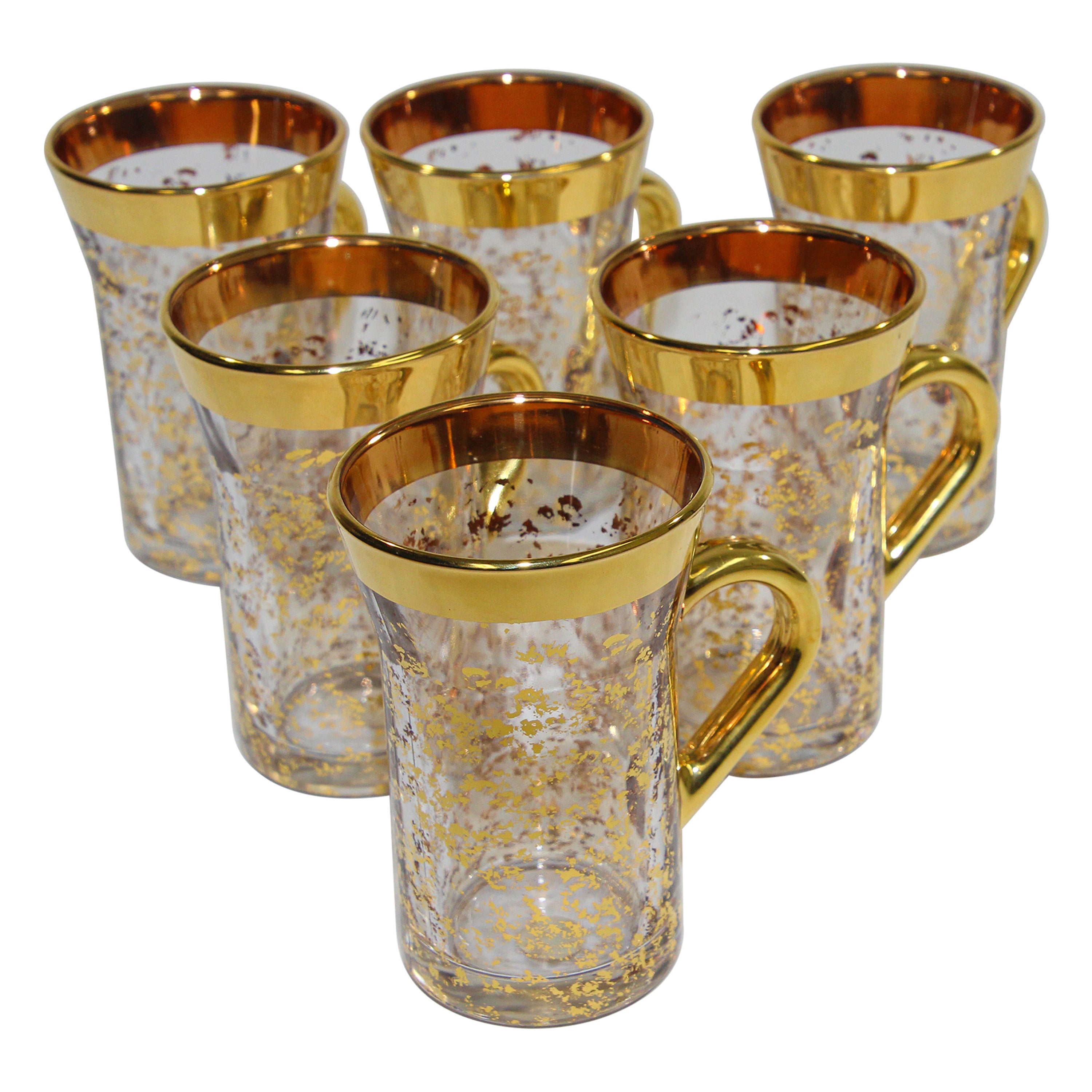 Vintage Lavorato a Mano Italian Handled Barware Glasses Set of 6