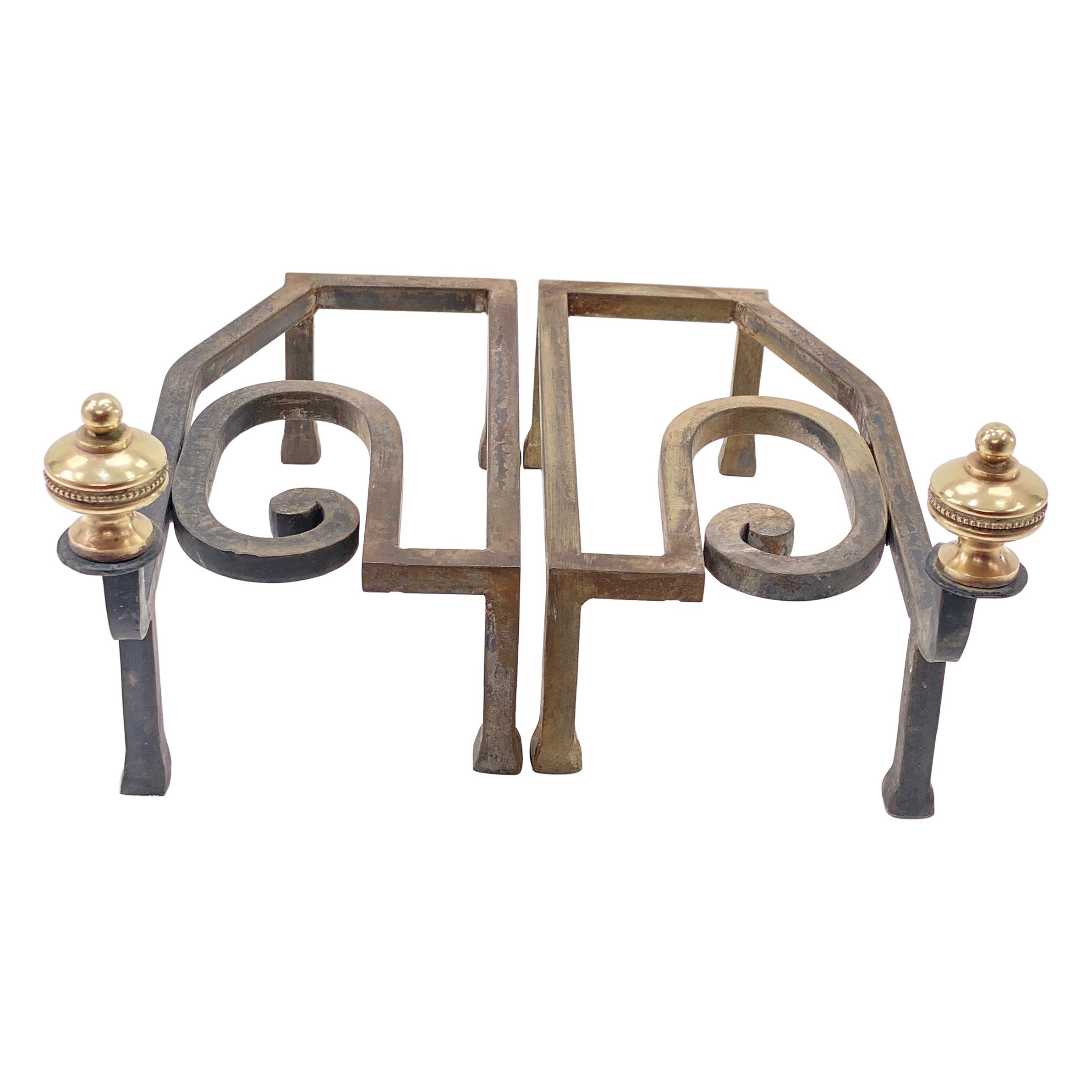 Andirons, Brass and Iron, France 20th Century